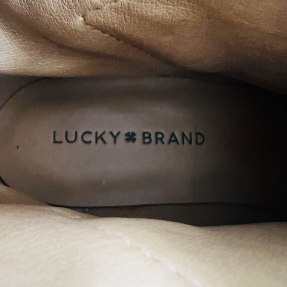 Lucky Brand Bryton Brown Worn Distressed Leather Side Zip Ankle Booties Size 9M - Picture 7 of 8